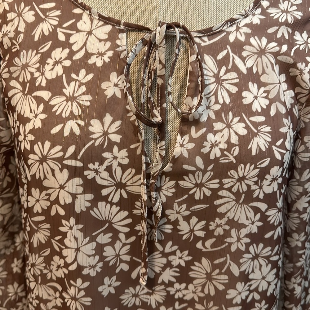 PEACH LOVE CALIFORNIA BOHO FLORAL SHIMMER THREADED DRESS GUC SZ M VERSATILE - Picture 3 of 12